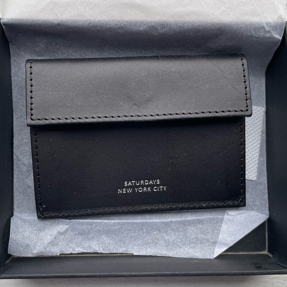 💳💳 NWT SATURDAYS NYC RYAN CARD CASE LEATHER BLACK - Picture 4 of 6
